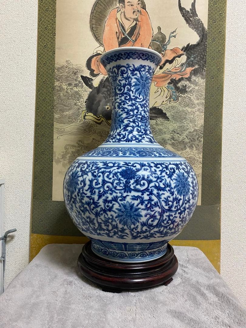 清時代時代 乾隆染付瓶 中国古玩 中国美術 骨董品 時代品 美術品 古美術品