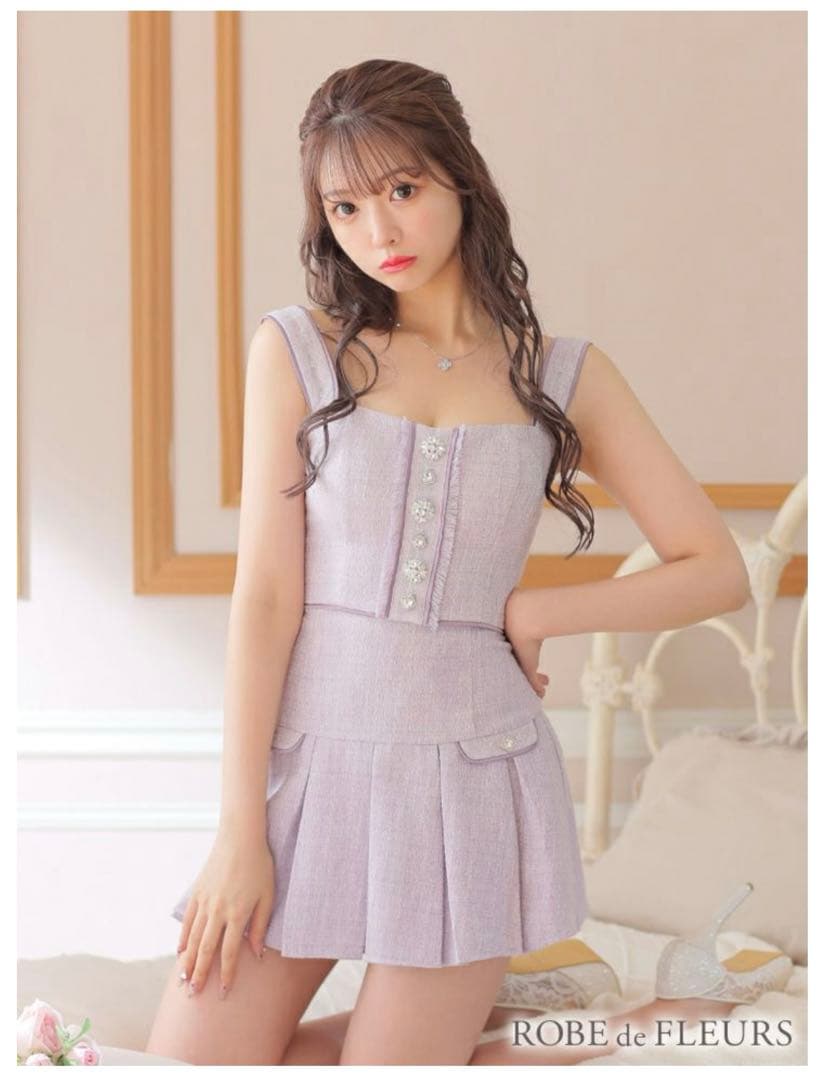 セール中　ROBEdeFLEURS ツイード セットアップ ミニドレス　ブルー