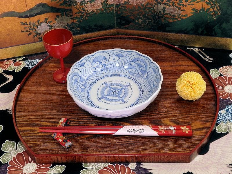 古伊万里 線描き クルス紋に花の図 膾皿 3客 D505AS-CZp