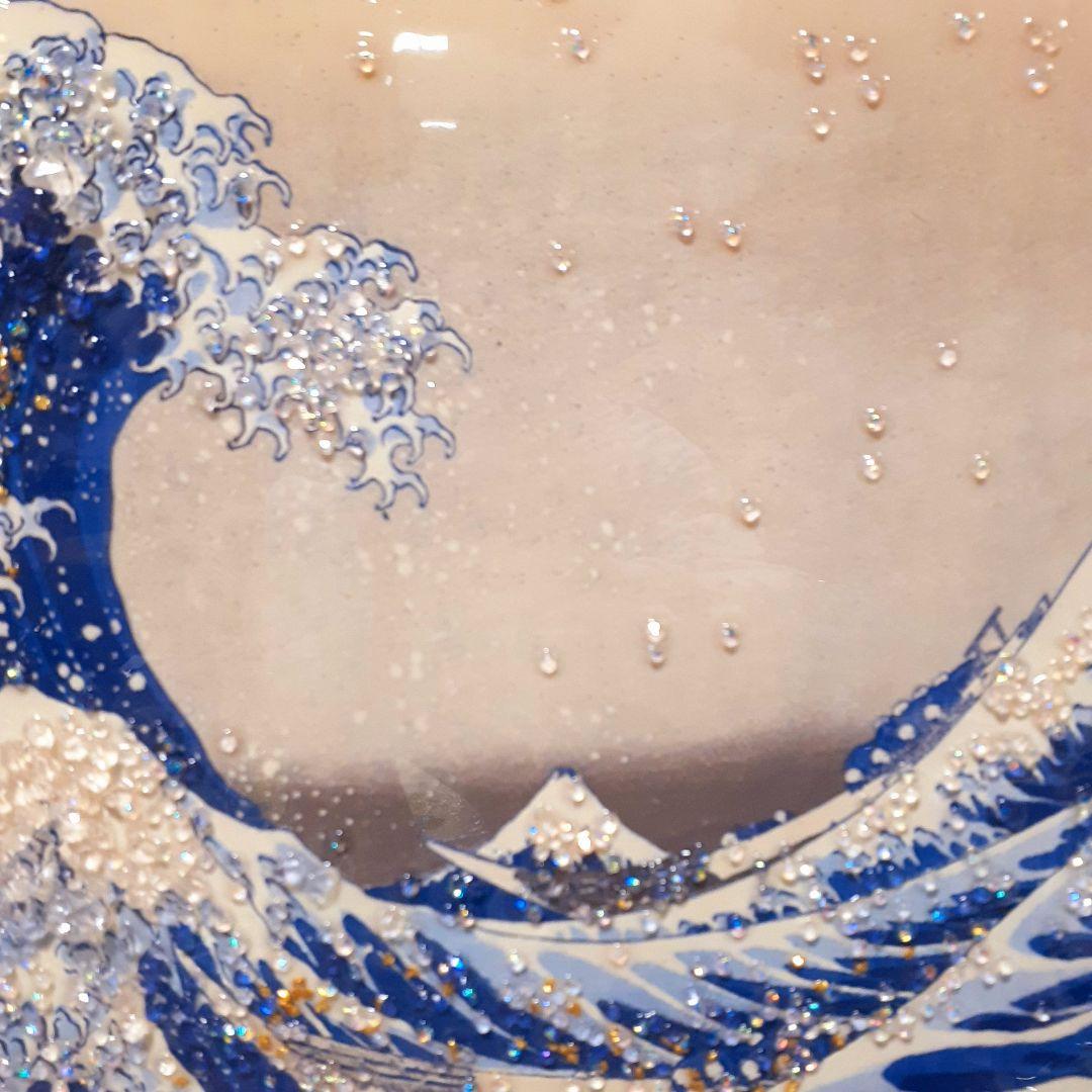 天然石　日本名画　葛飾北斎　富嶽三十六景　『神奈川沖浪裏』　クリスタルアート