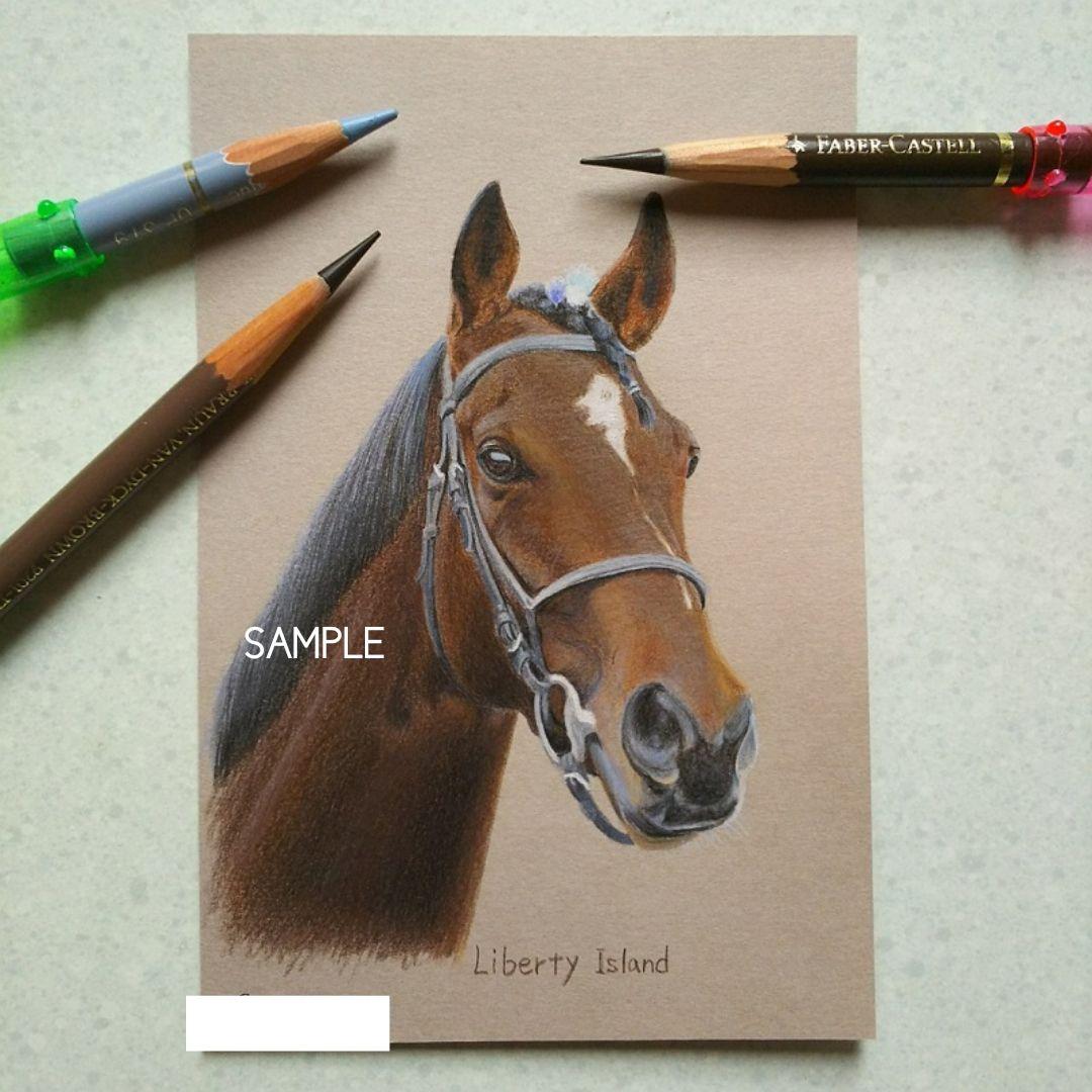 色鉛筆画 リバティアイランド 原画 手描き アナログ イラスト No.57 馬