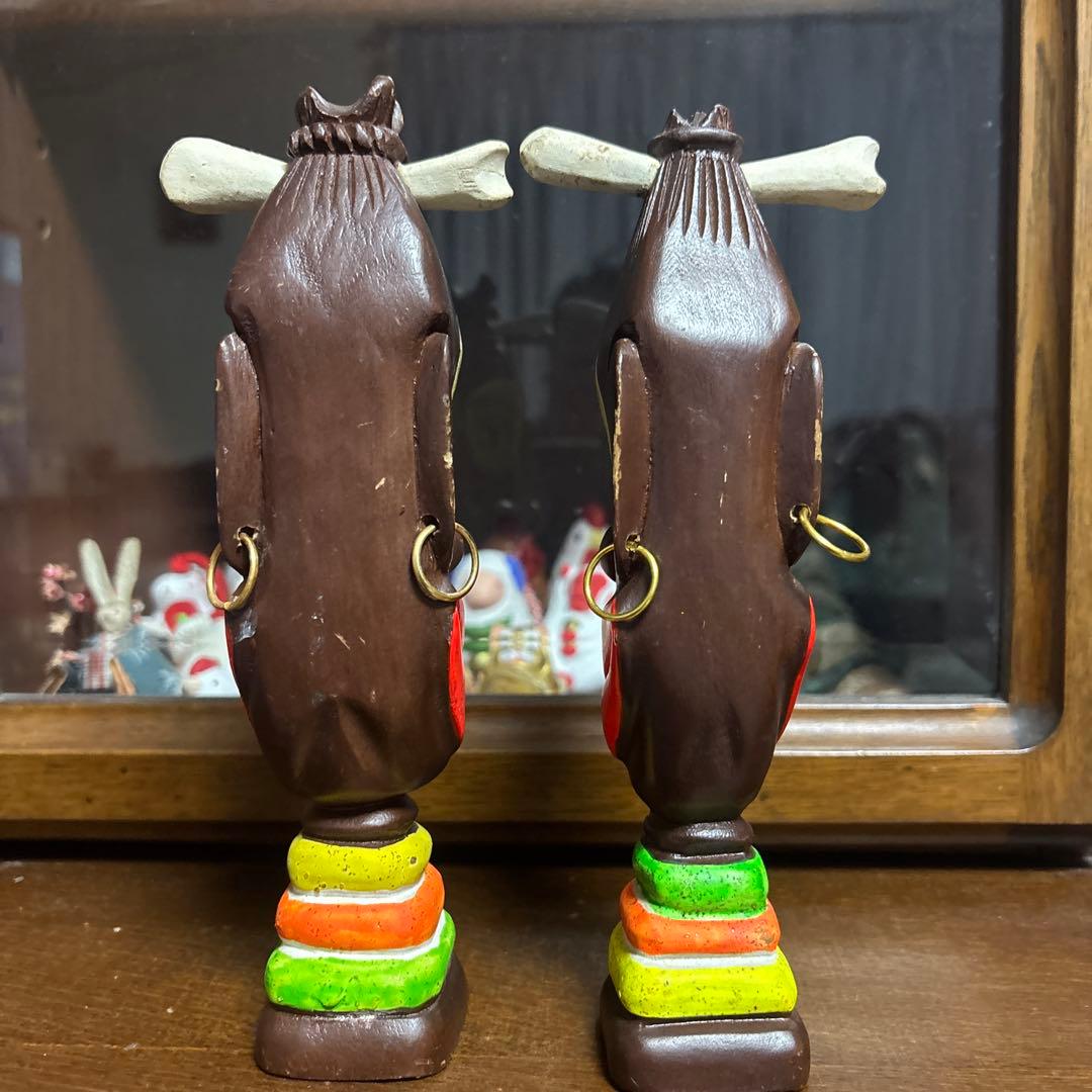 夫婦円満 アフリカン木彫り人形 ペア 2体セット 縁起物 オブジェ 20cm