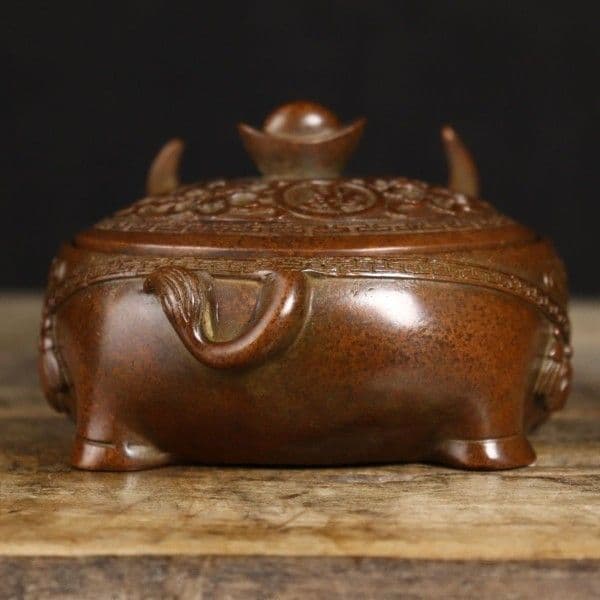 銅 細工 如意牛香炉 香道具 灰皿 装飾品 工芸品 美術品 置物