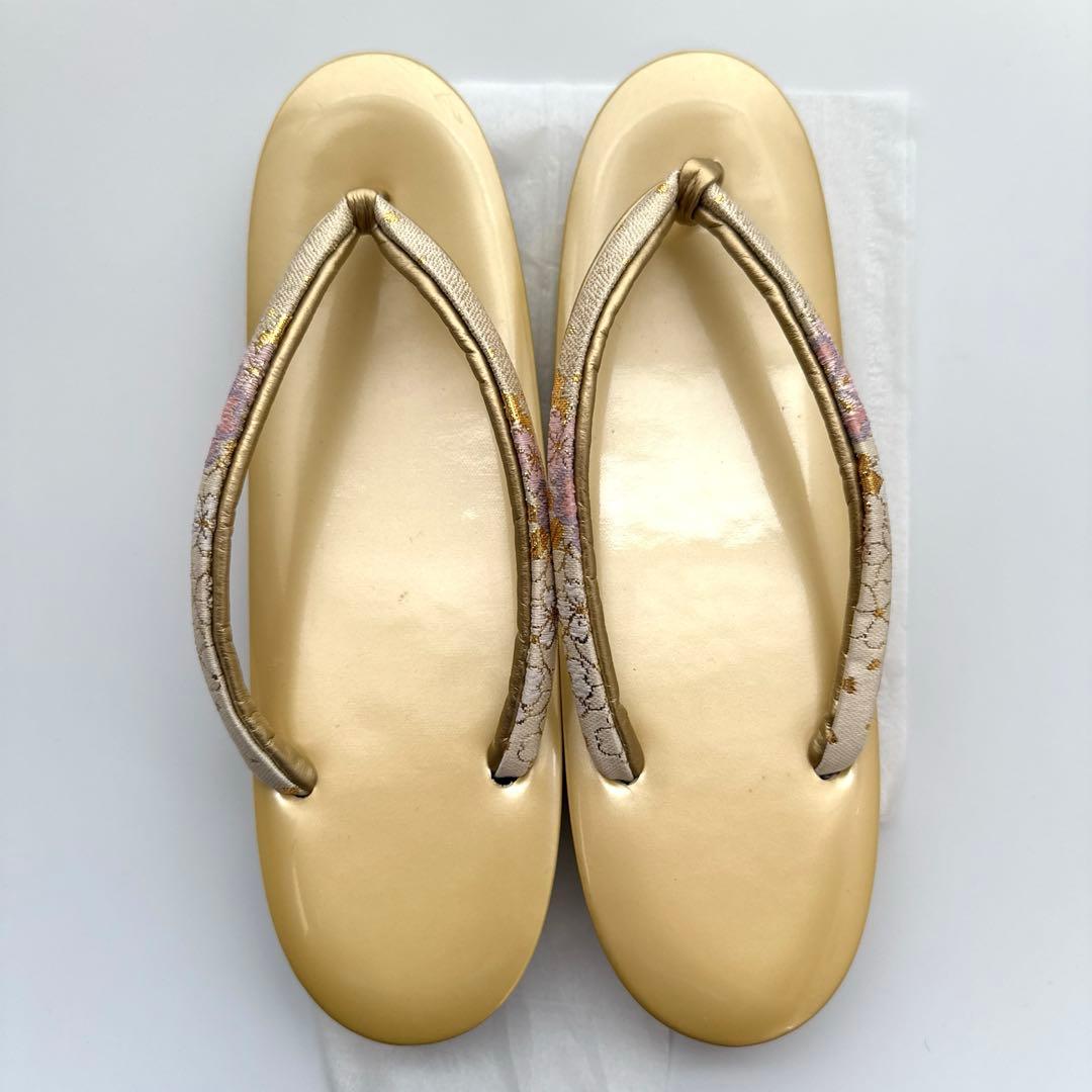 和装用草履&バッグ　ゴールド　花柄