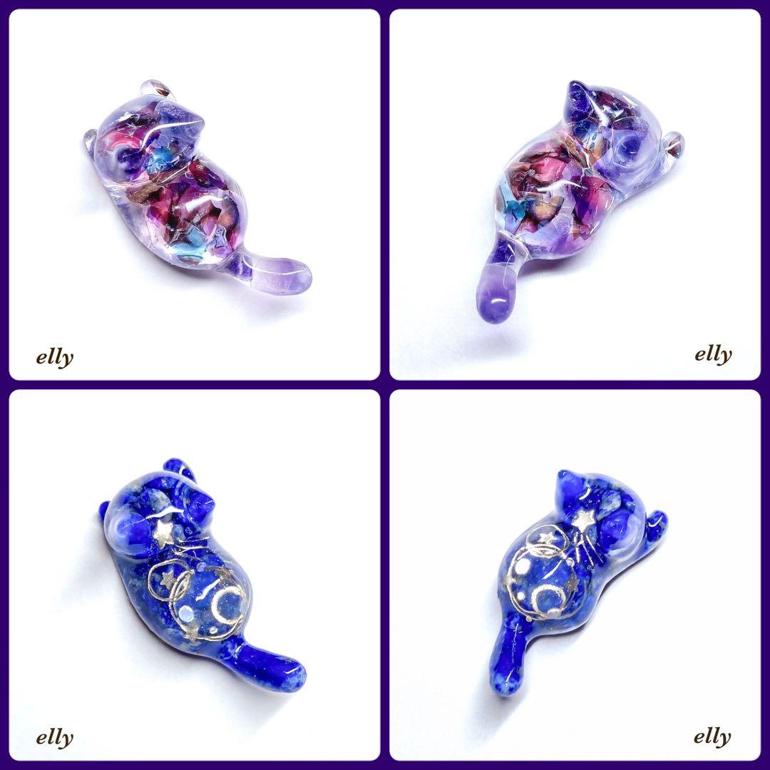 【ヒイラギ様】1092天然石　和柄　じゃれ猫　ジャンピング猫　レジン　たチャーム