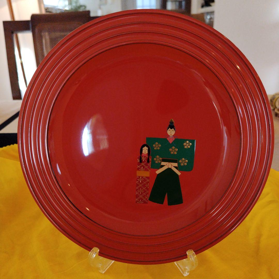 輪島塗　慶塚　立雛　朱塗菓子皿一枚