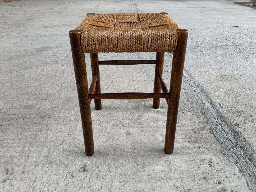 アンティーク ラッシュ スツール 縄編み チェア 民芸家具 椅子 No.4