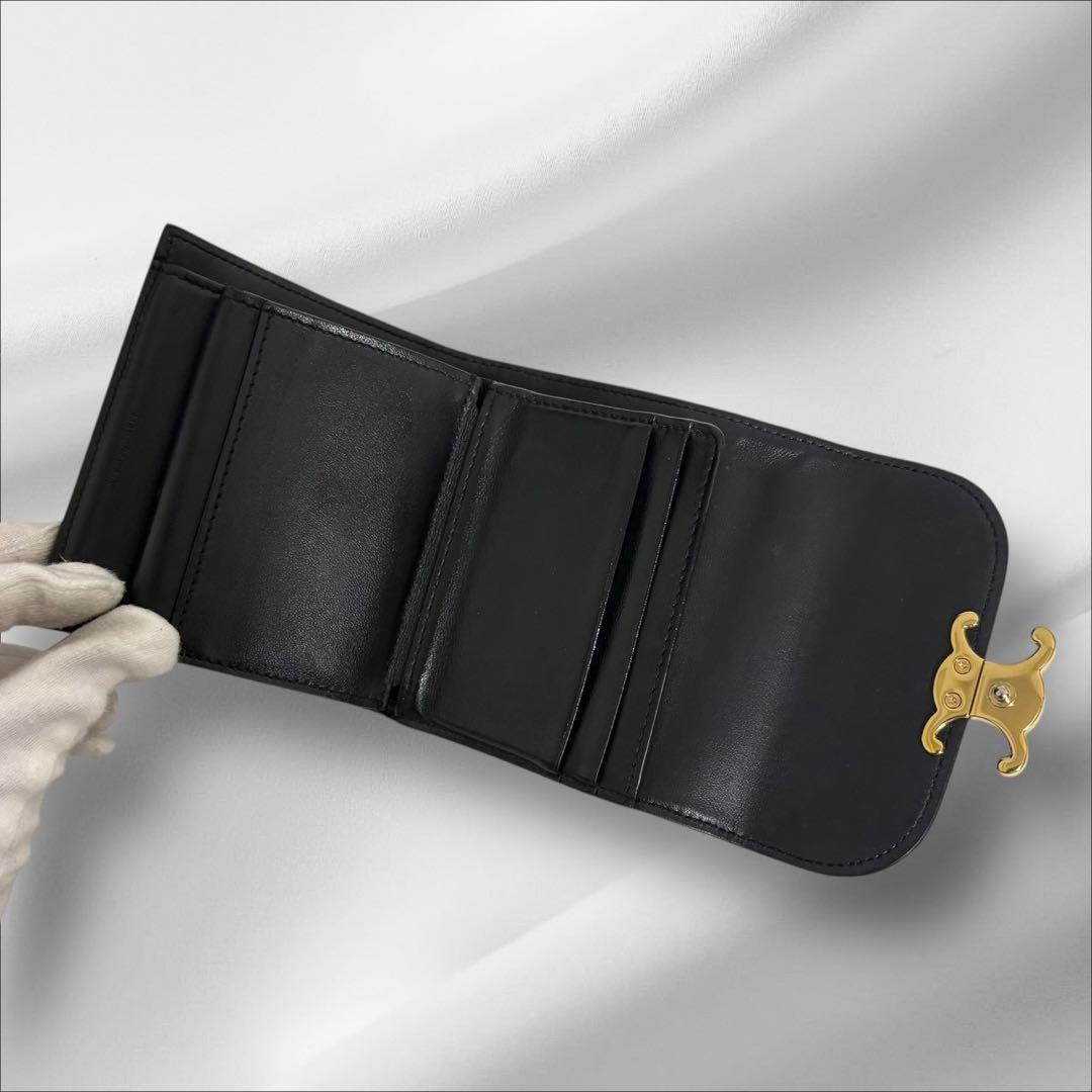 極美品✨ CELINE セリーヌ トリオンフ ブラック レザー 三つ折り 財布