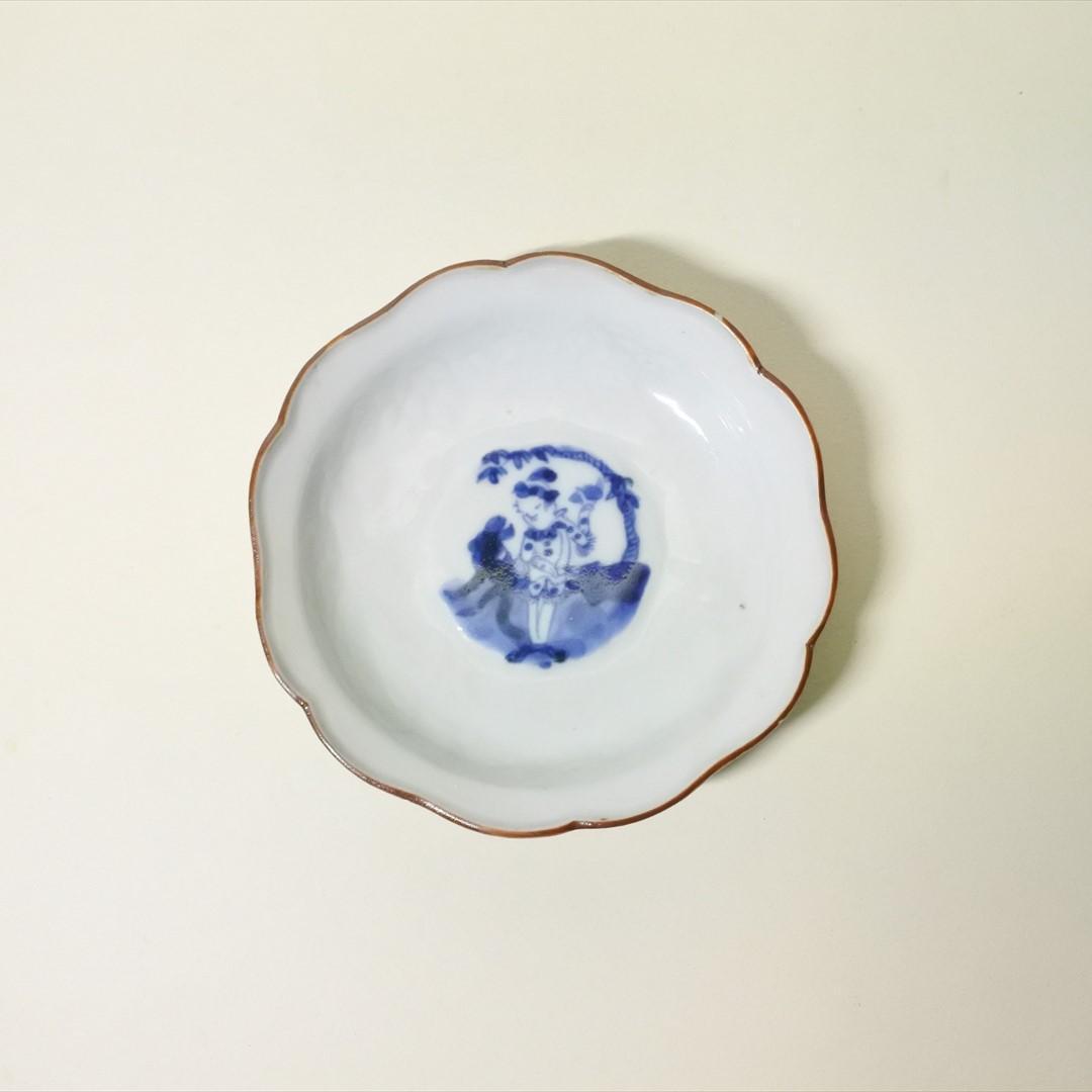 江戸中期～後期　伊万里　染付　南蛮人図　小皿　骨董品　アンティーク c