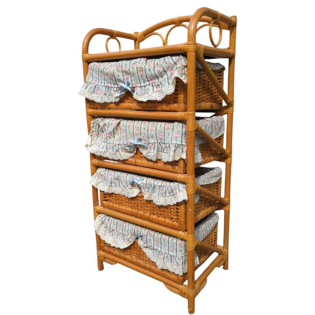 ラタンチェスト 4段 籐家具 ビンテージ 電話台 収納 ラタン タンス