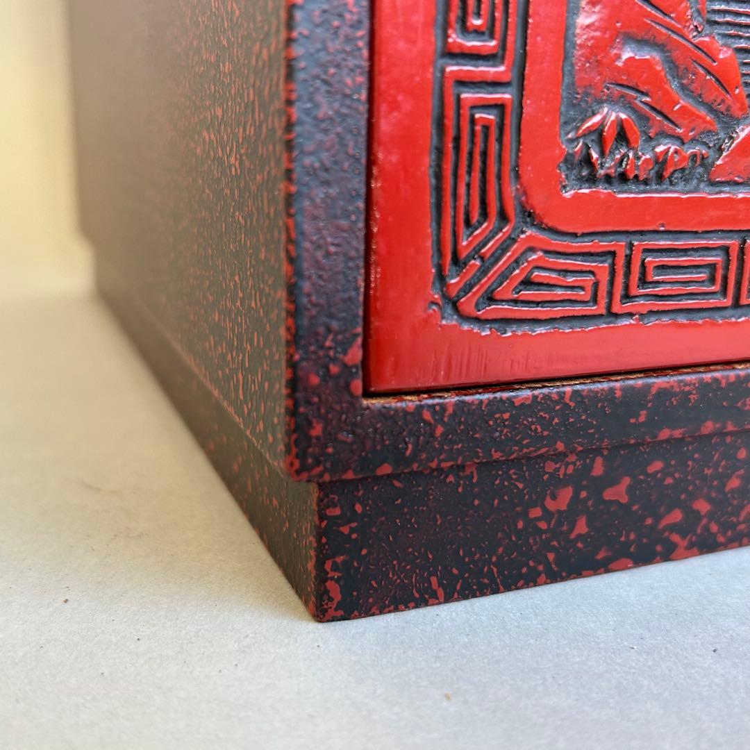 【希少】 堆朱　漆器　手彫り　引き出し 小箪笥 木製 松 伝統工芸 和箪笥 5段