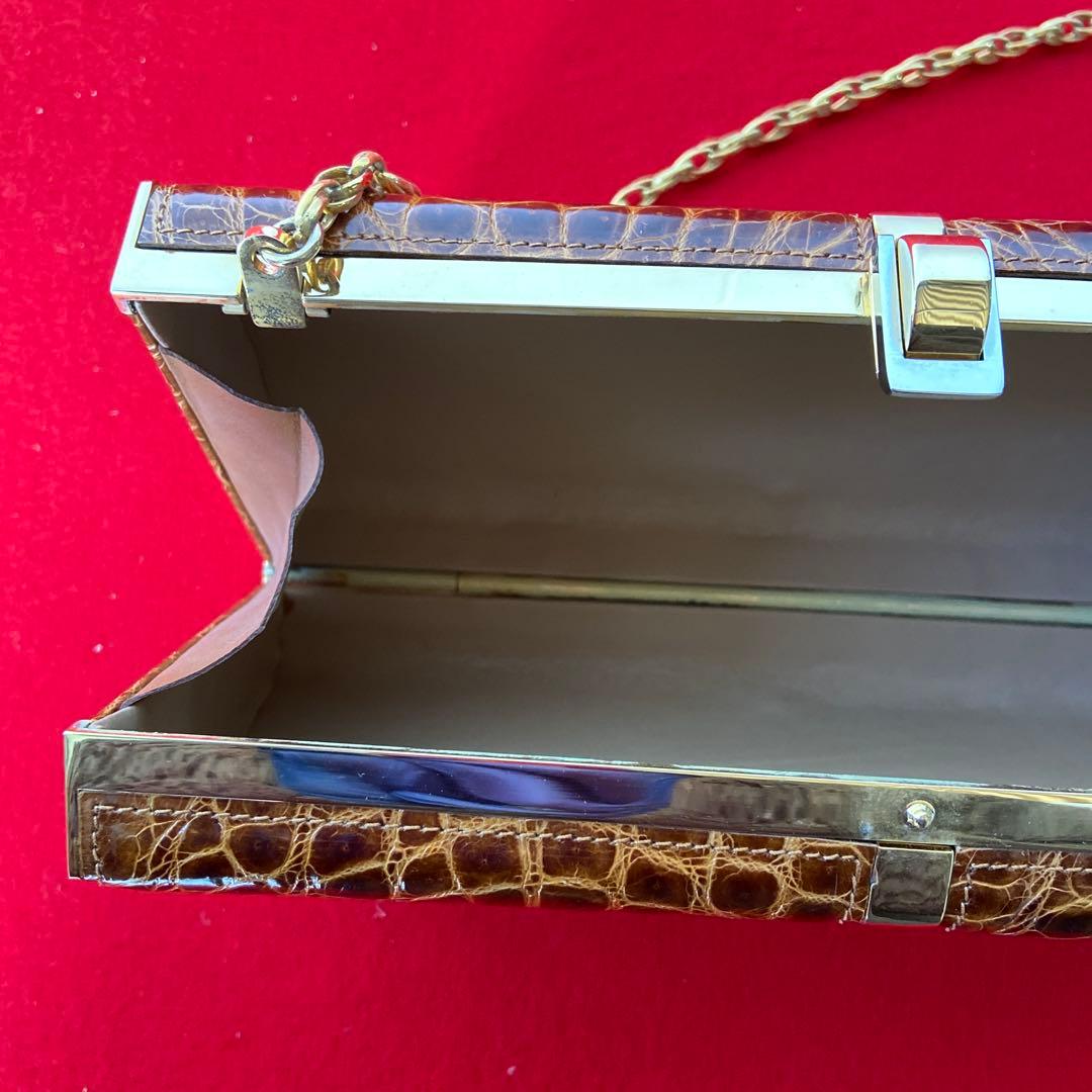 クロコダイル アクセサリーポーチ チェーンショルダー　e1212-E