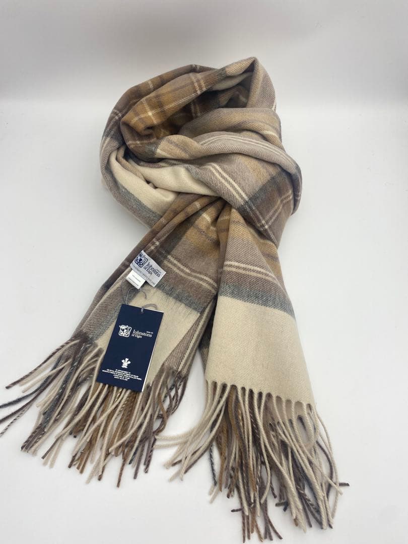 JOHNSTONS ジョンストンズ 大判チェック ナチュラルドレスマフラー