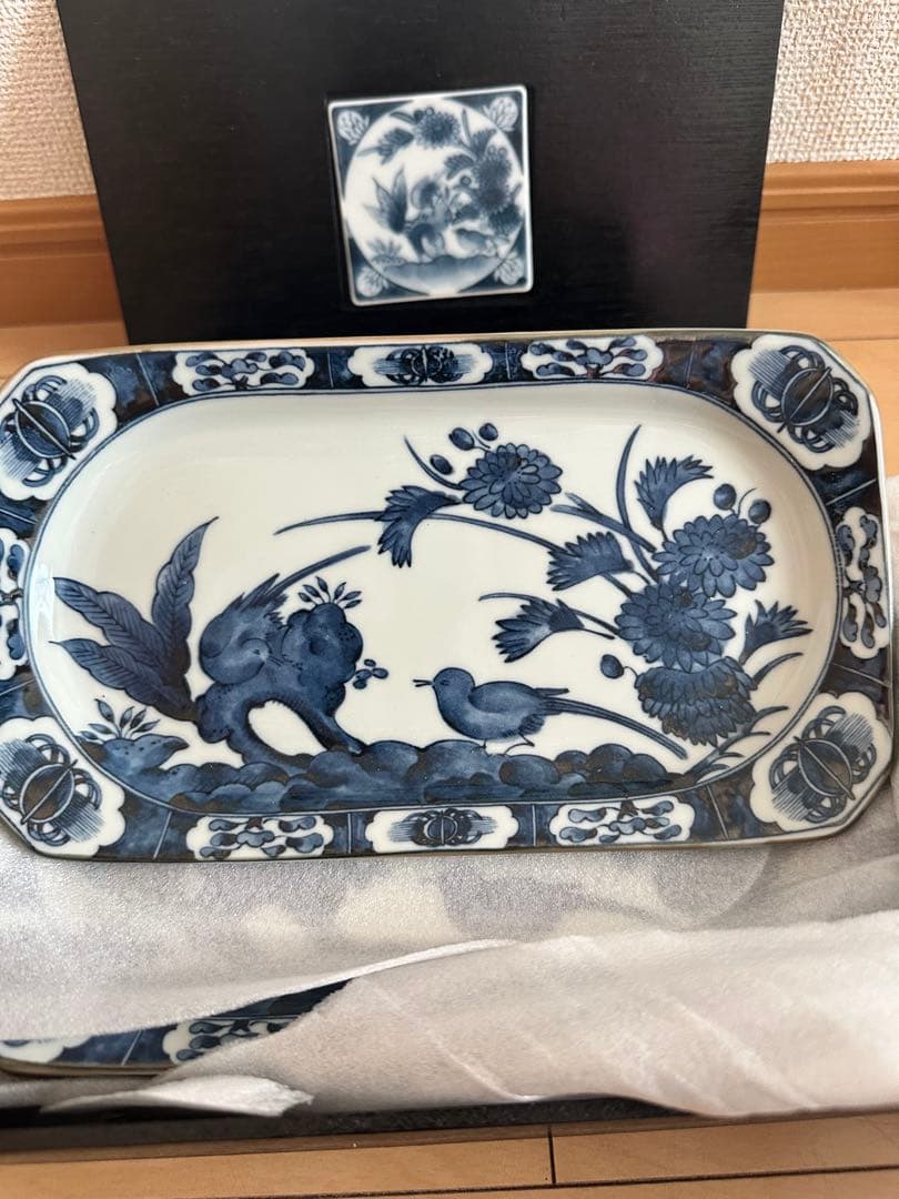 古染花鳥焼物皿(陶板付) 新品 5枚セット