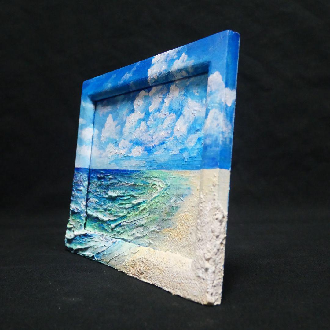 油絵 油彩 油彩画 絵 絵画 【砂浜の海】ミニ絵画