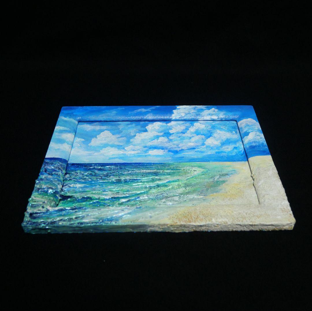 油絵 油彩 油彩画 絵 絵画 【砂浜の海】ミニ絵画