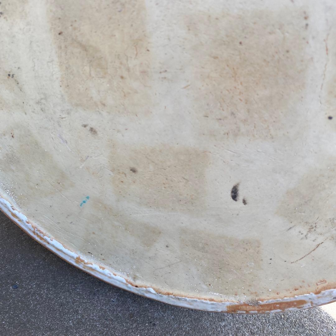 中国古玩　青系花柄陶器製水鉢37cm28cm