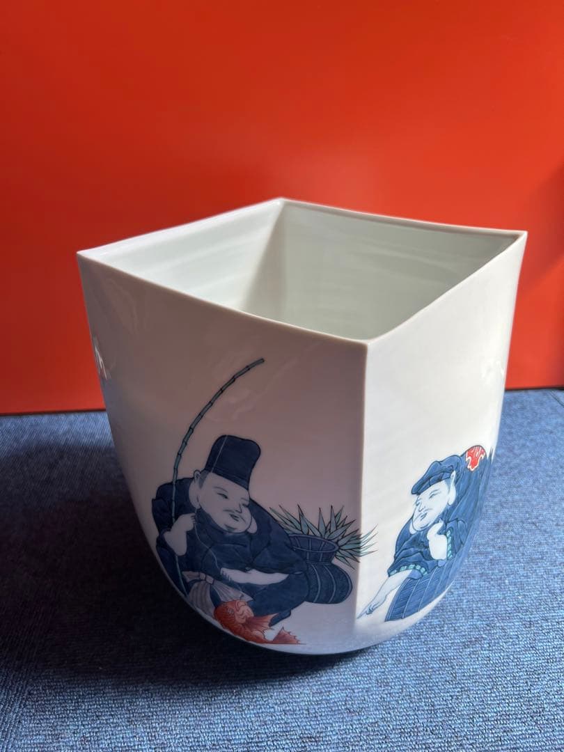 1073 藤井朱明作　色絵人物　花瓶　花生　未使用