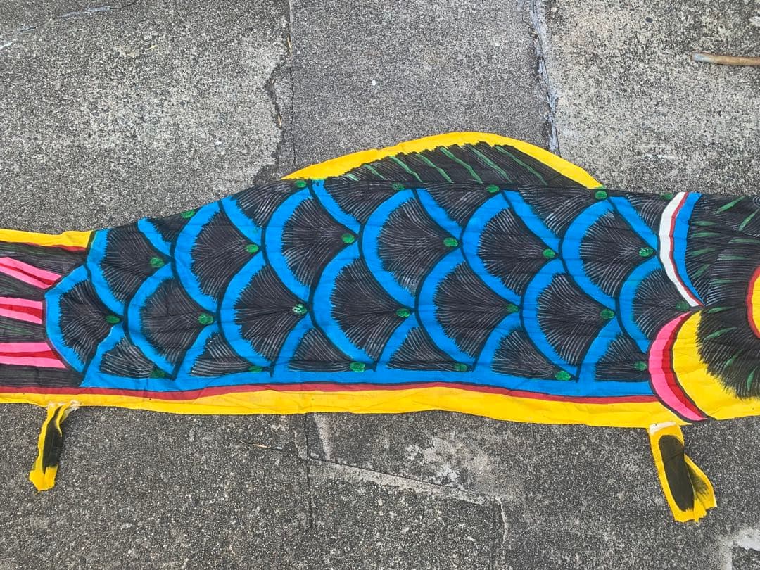 古い鯉のぼり　手描き染め　木綿100% 柿渋染めリメイク　古布