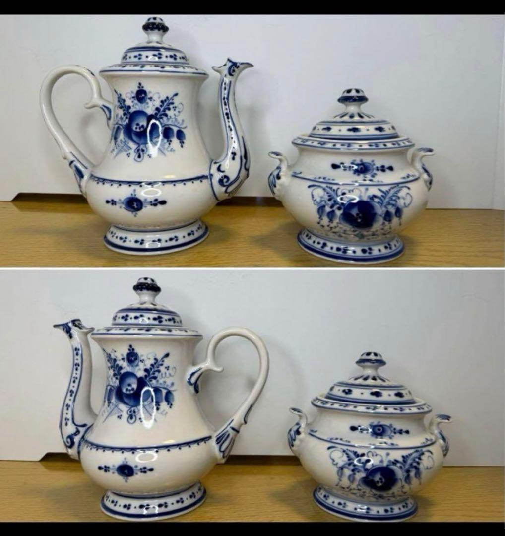 ロシア ヴィンテージ グジェリ焼き ポットとシュガーポット2個セット 現状