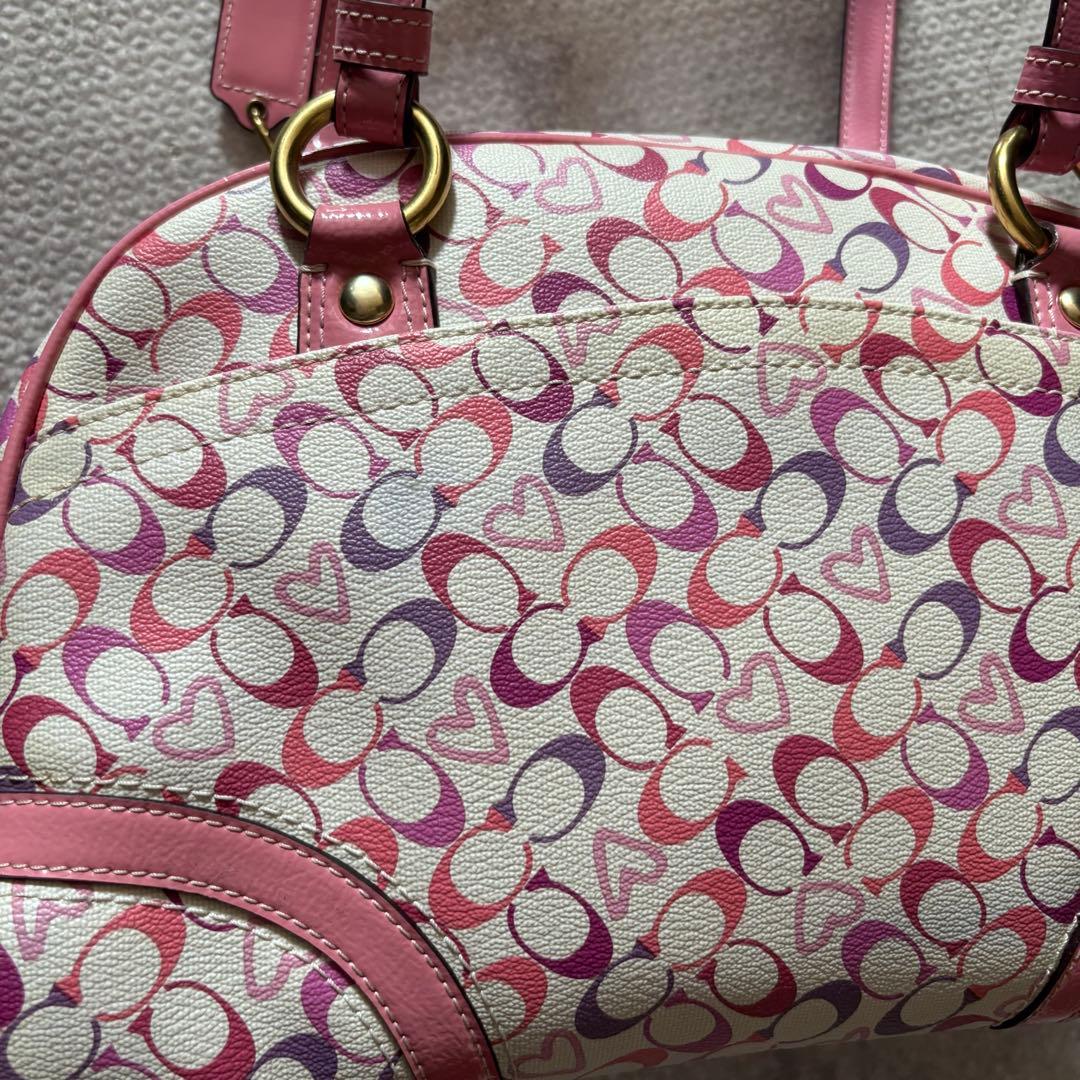 美品　COACH　コーチ　シグネチャー　Y2K ミニボストン　ピンク　ハート