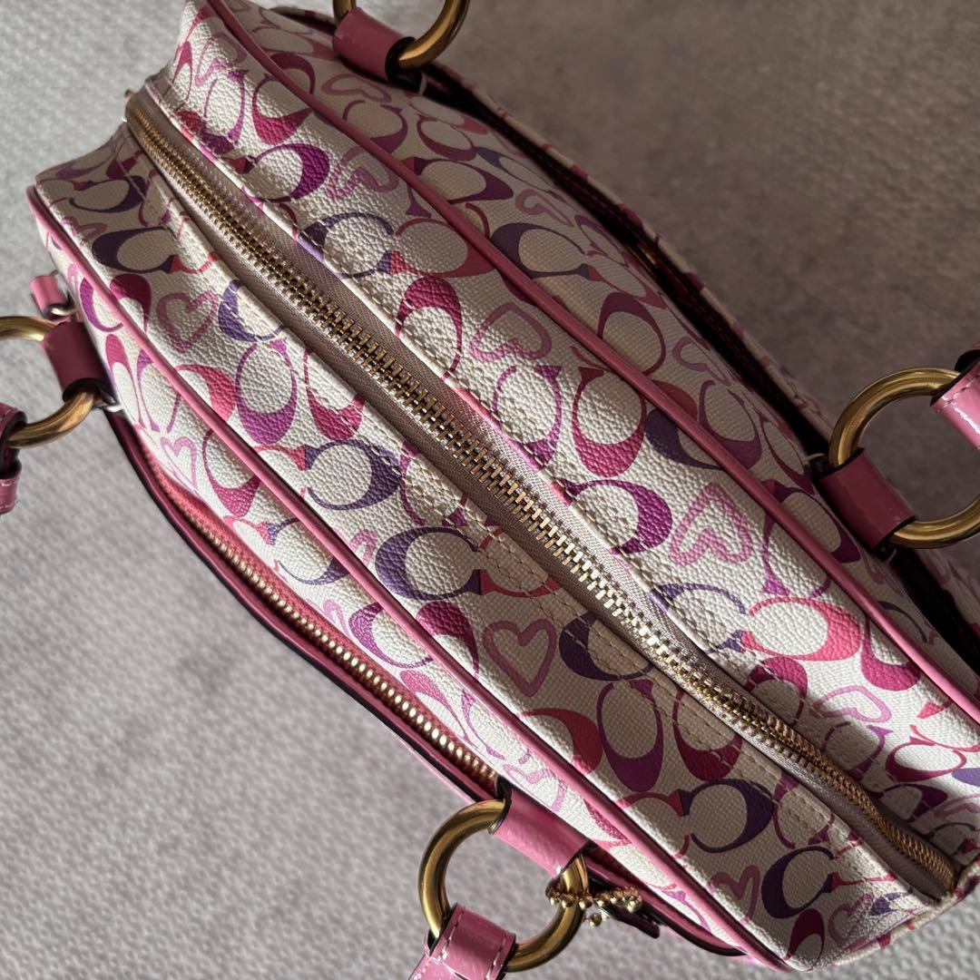 美品　COACH　コーチ　シグネチャー　Y2K ミニボストン　ピンク　ハート