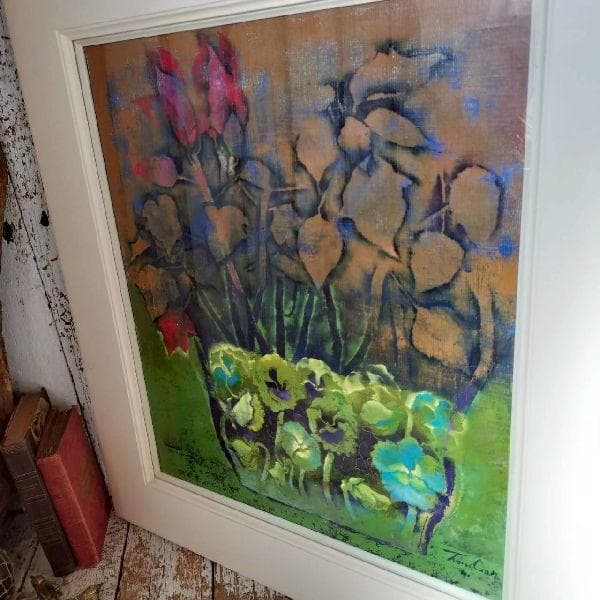 岡田とみ 花の器 肉筆 油彩画 直筆サイン入り F10号 大型 額装 静物