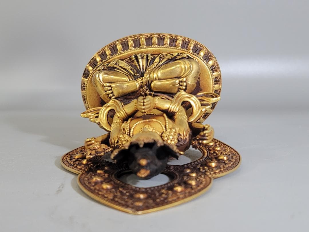 仏教古美術 古銅塗金彫刻 四臂観音仏像 明永楽年施款