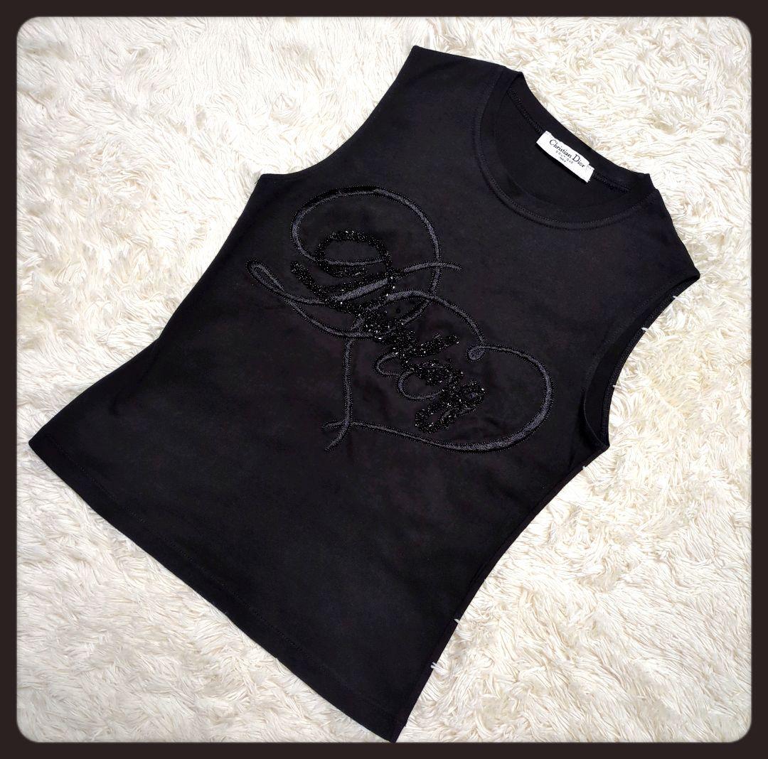 【入手困難・美品】ディオール☆タンクトップ ロゴ刺繍 ビジュー 黒 ガリアーノ期