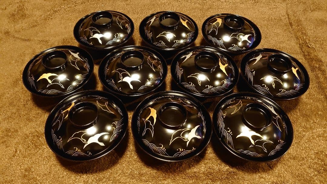 輪島塗 漆器 金蒔絵 蒔絵 蓋椀 波千鳥 人間国宝 10客