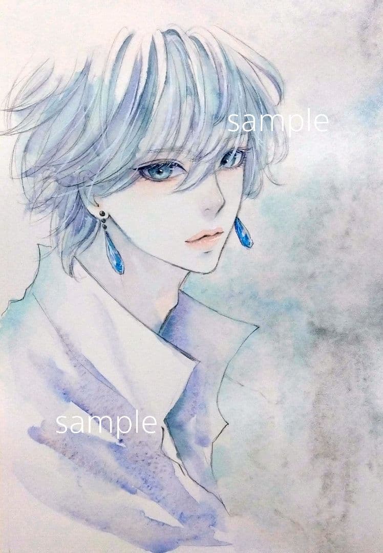 手描きイラスト 23827/B 肉筆原画 オリジナル 水彩画