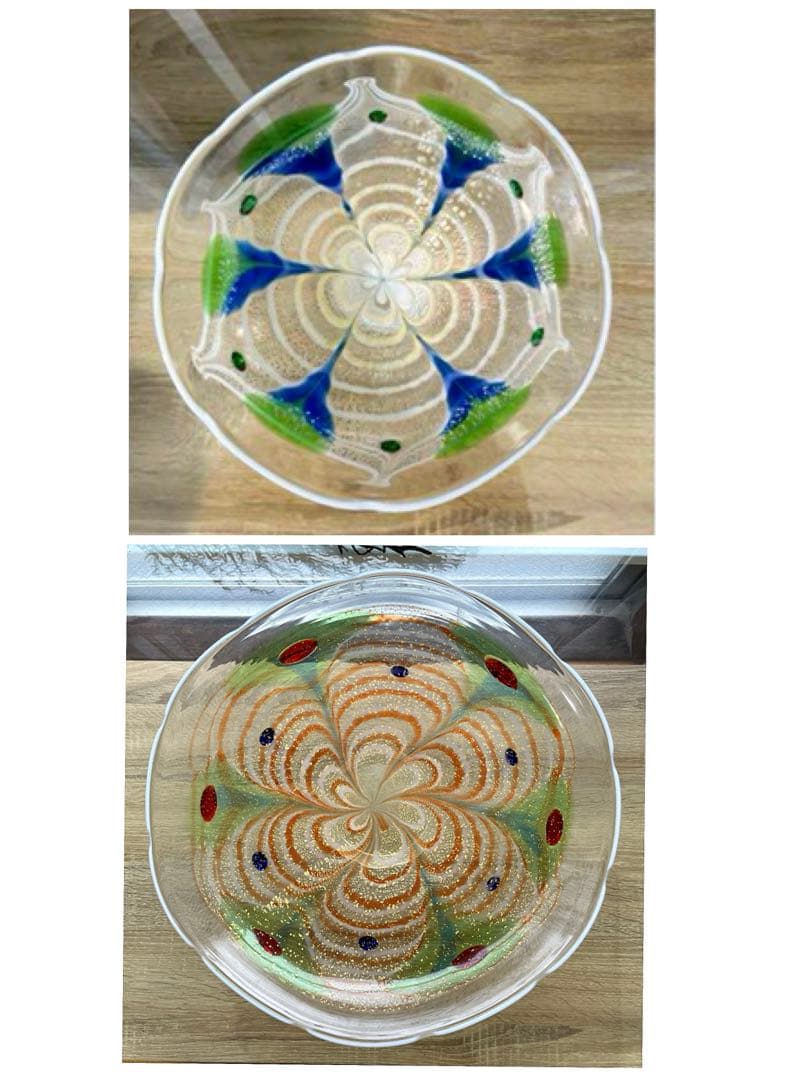 骨董 作家作品 象嵌 彩色 金彩釉 輪花 大皿 特大プレート 上野良樹