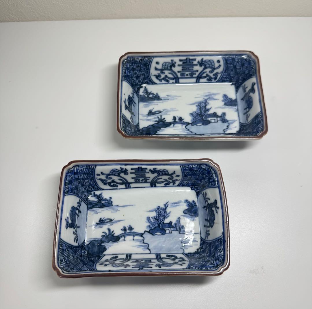 古伊万里 白磁 染付 山水図 長皿 角皿 2客セット 古陶磁 - メルカリ