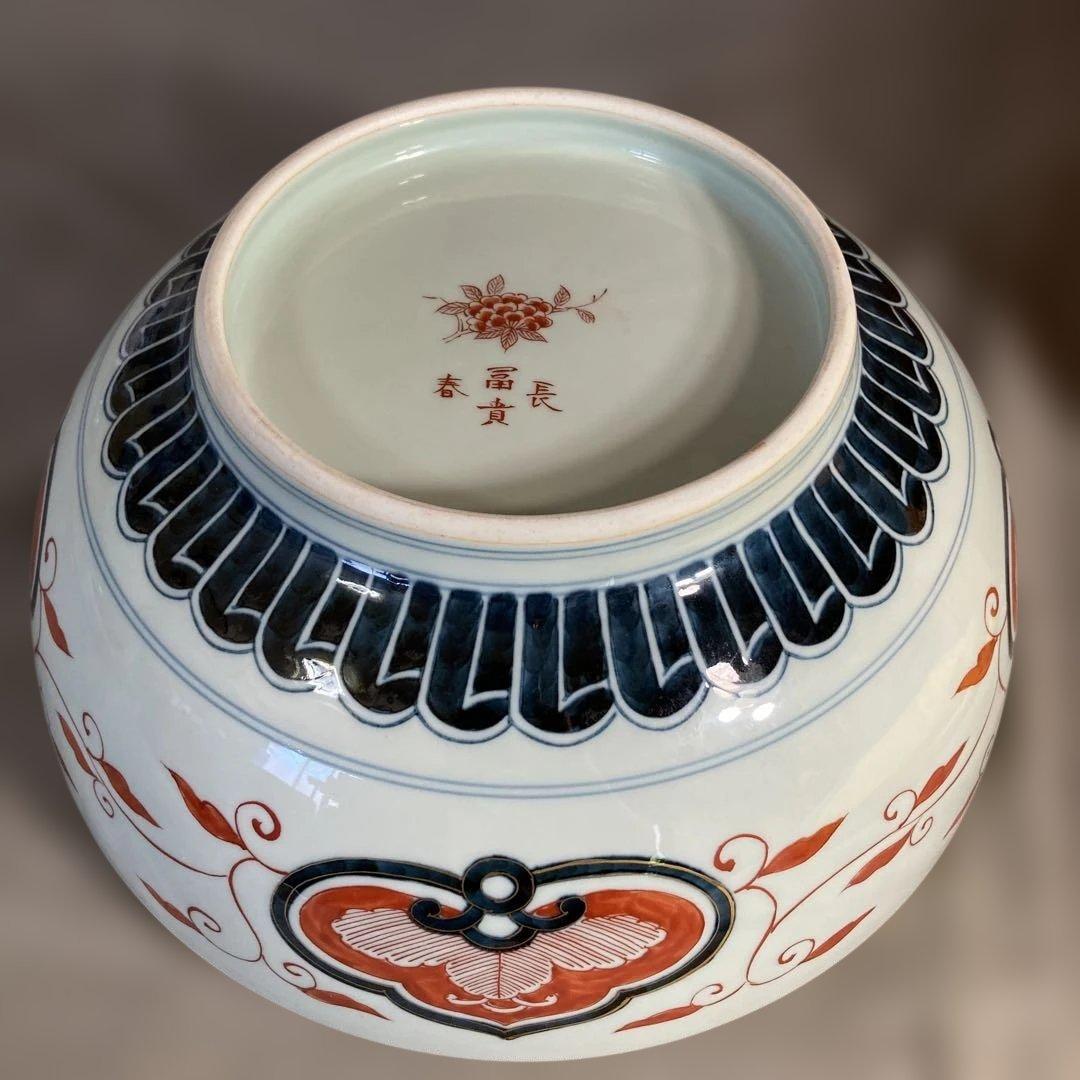 【古伊万里文】古伊万里の伝統　有田古伊万里文　染錦四方花絵牡丹見込文　大深鉢