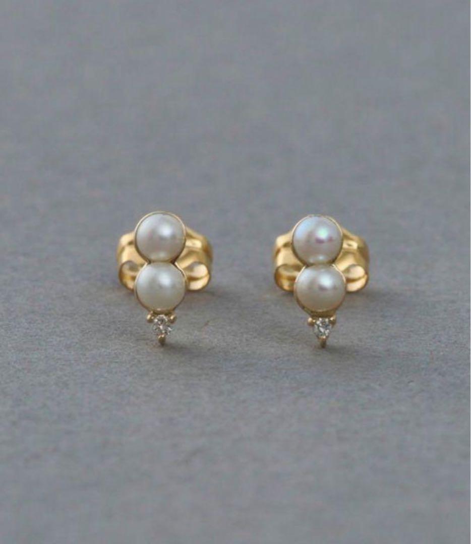 ete】K10/K18YG ダイヤモンド/パールピアス