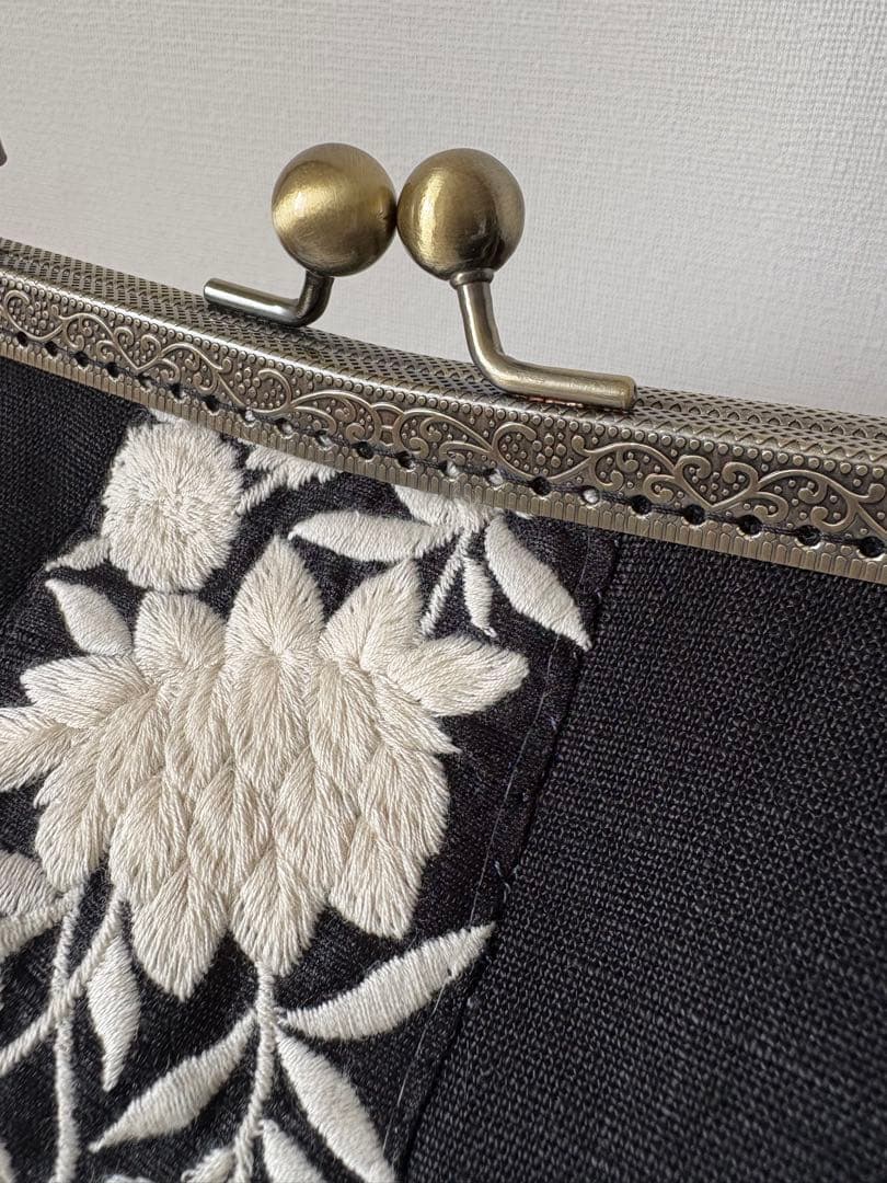 ❤️着物お出かけバンブーbag 気品溢れる大人Black 豪華刺繍上質リネン仕様