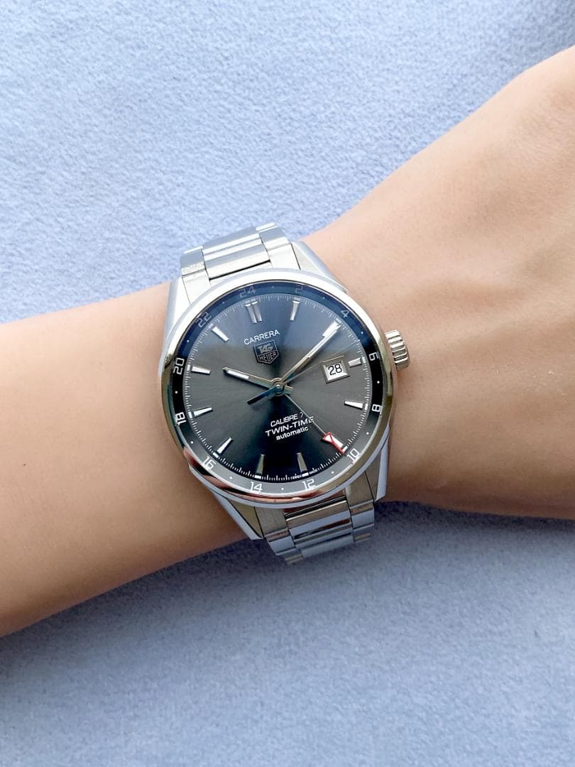 OH済 タグホイヤー カレラ キャリバー7 ツインタイム グレーダイアル AT