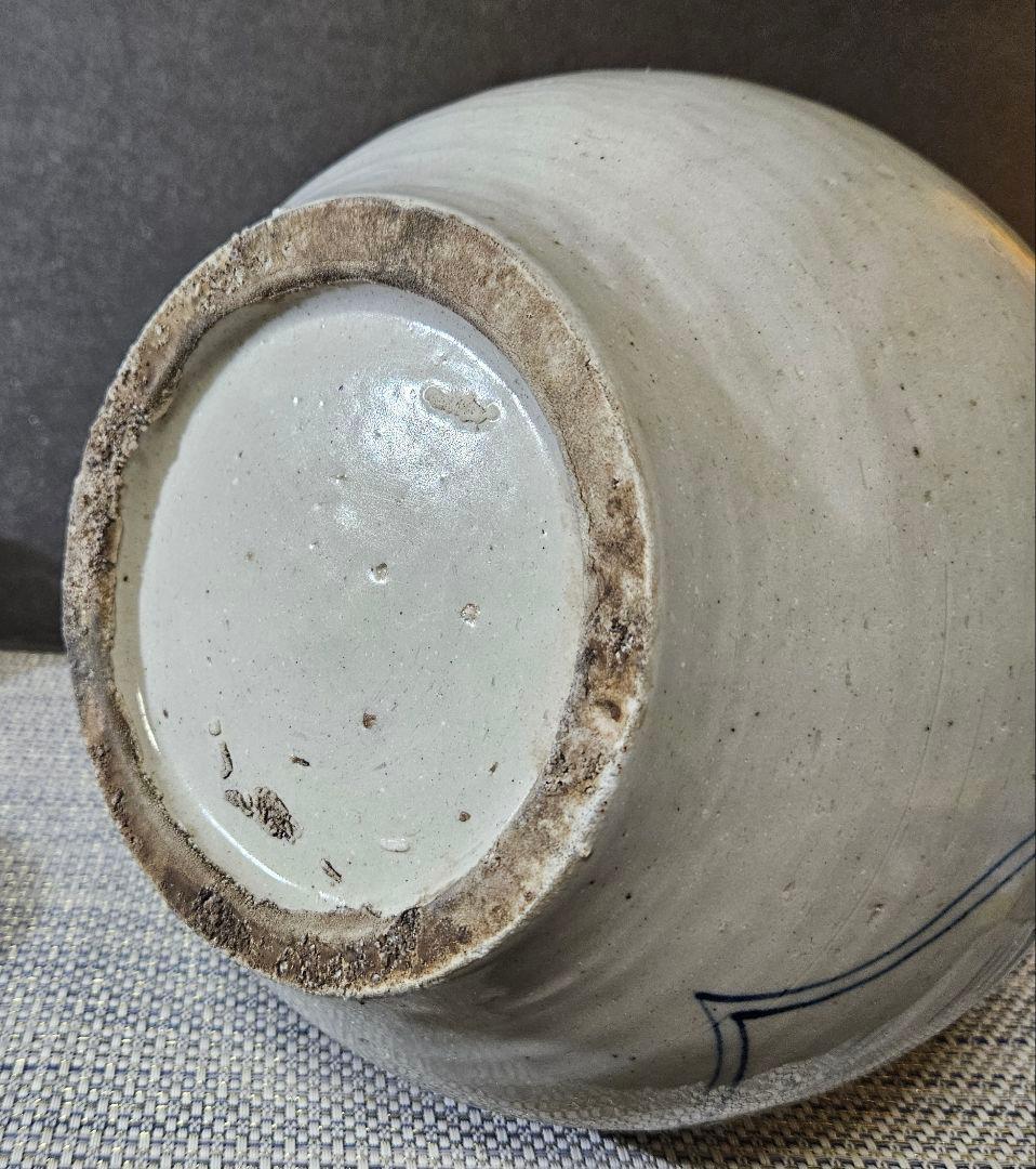 李朝 青華 染付 楼閣山水人物図 大瓶 大壺 高 約37.2