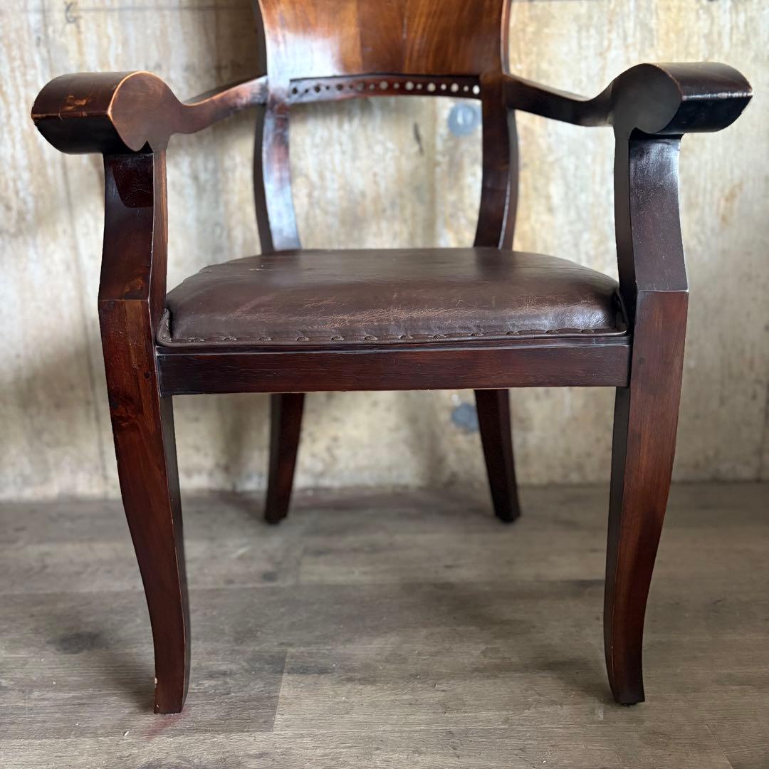 エスニックスタイル レザーシート アームチェア ヴィンテージ ②