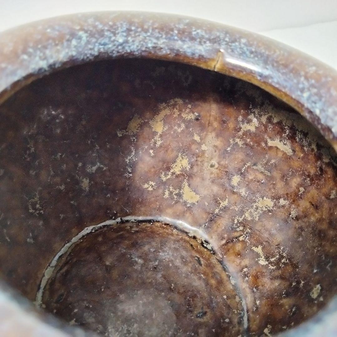 S390 中国 清代 葛明祥造 海鼠釉 火入一対 香炉 火鉢 木箱付　C