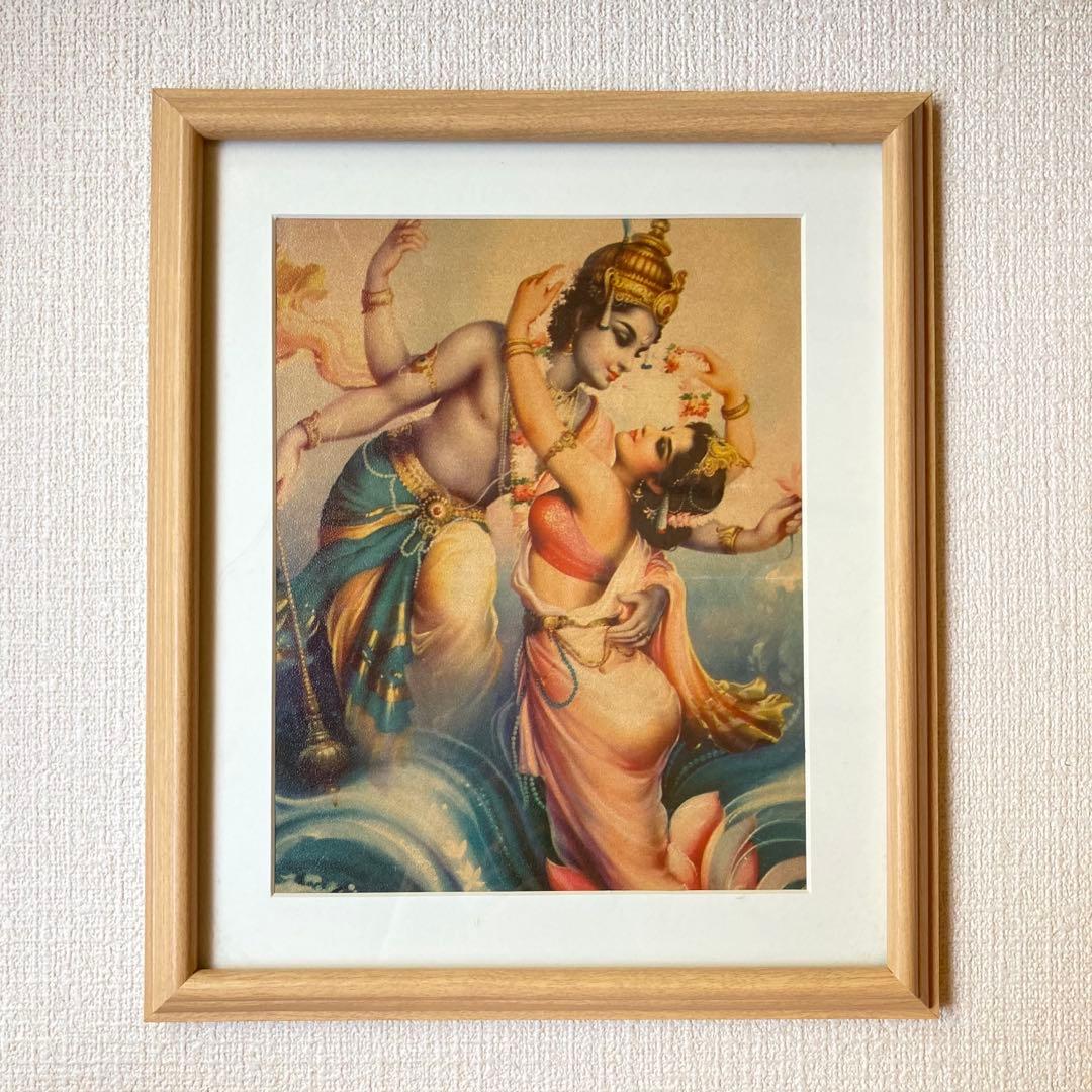 ビシュヌ　ビンテージポスター　額縁付　　リトグラフ ビシュヌ ビンテージポスター 額縁付 アンティーク調 ポスター