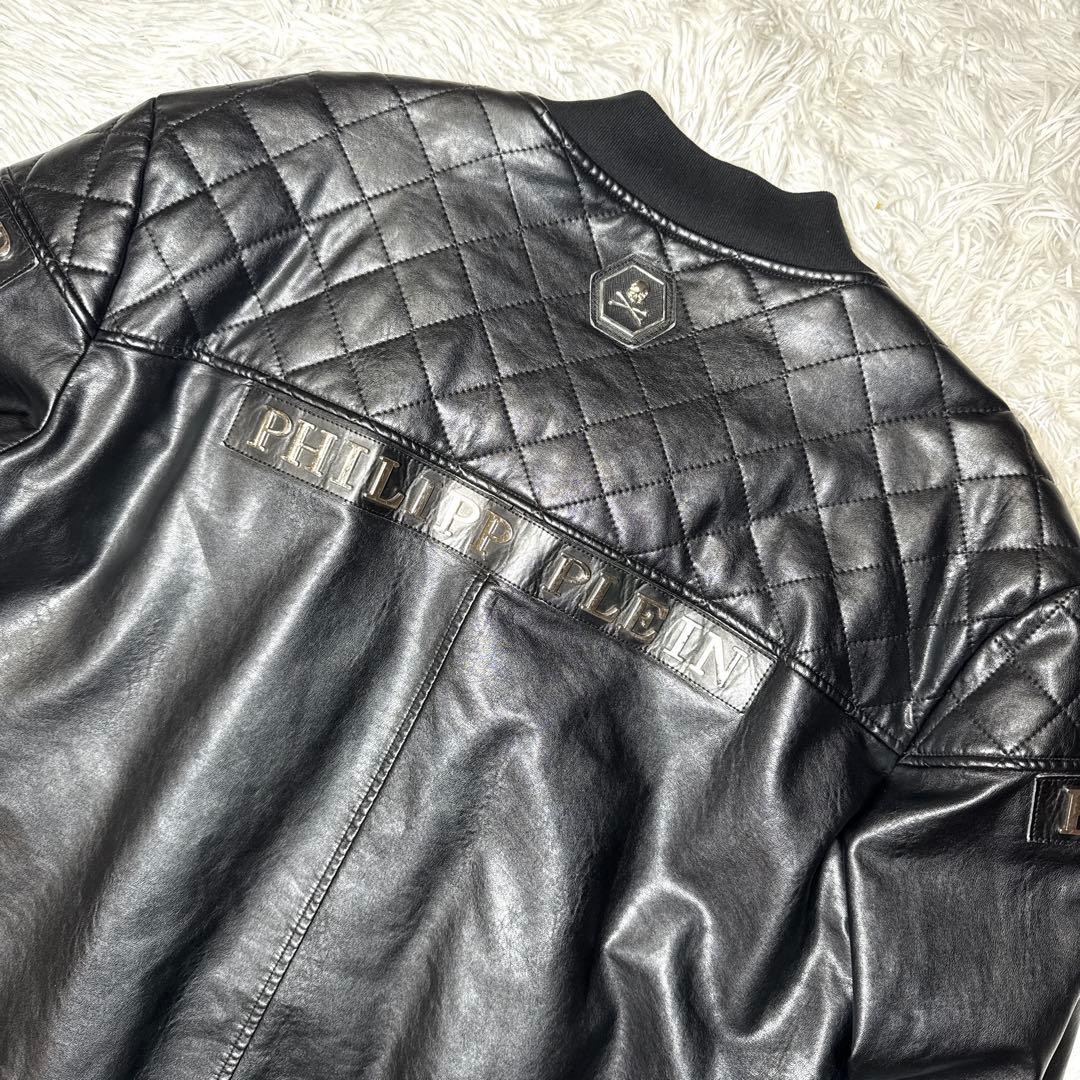 希少✨️大きい フィリッププレイン レザージャケット キルティング 黒