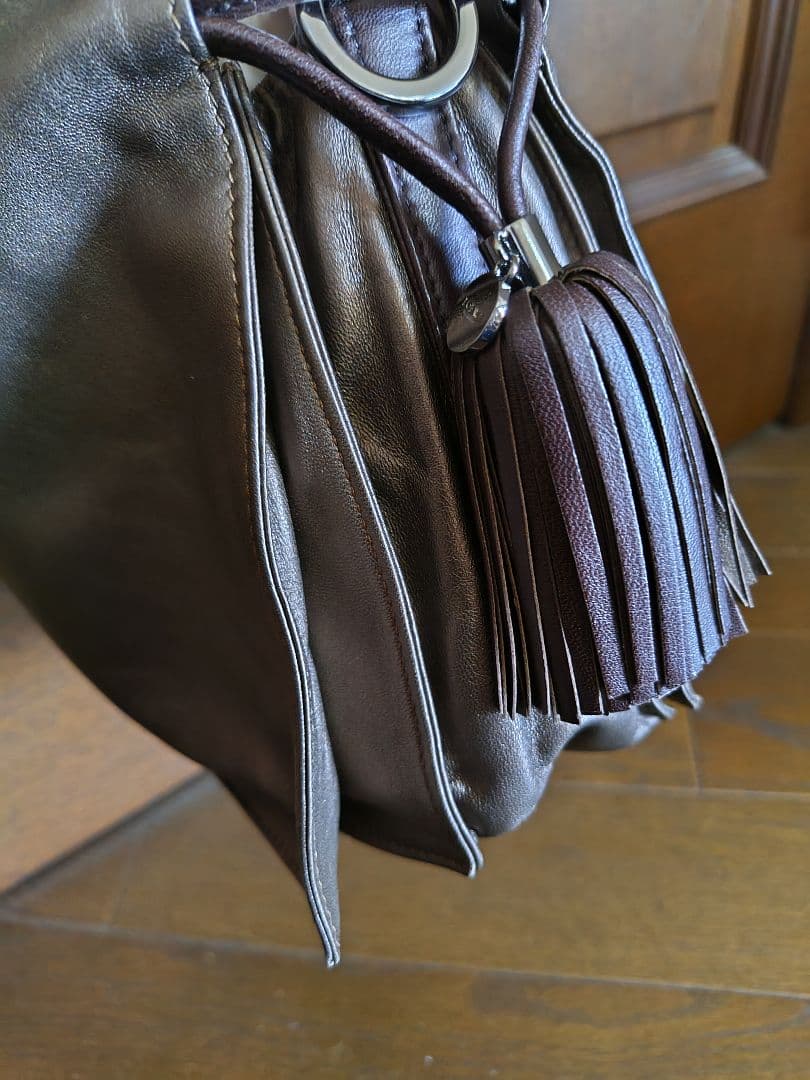 美品 ロエベフラメンコダークブラウン フリンジナッパー ミニ