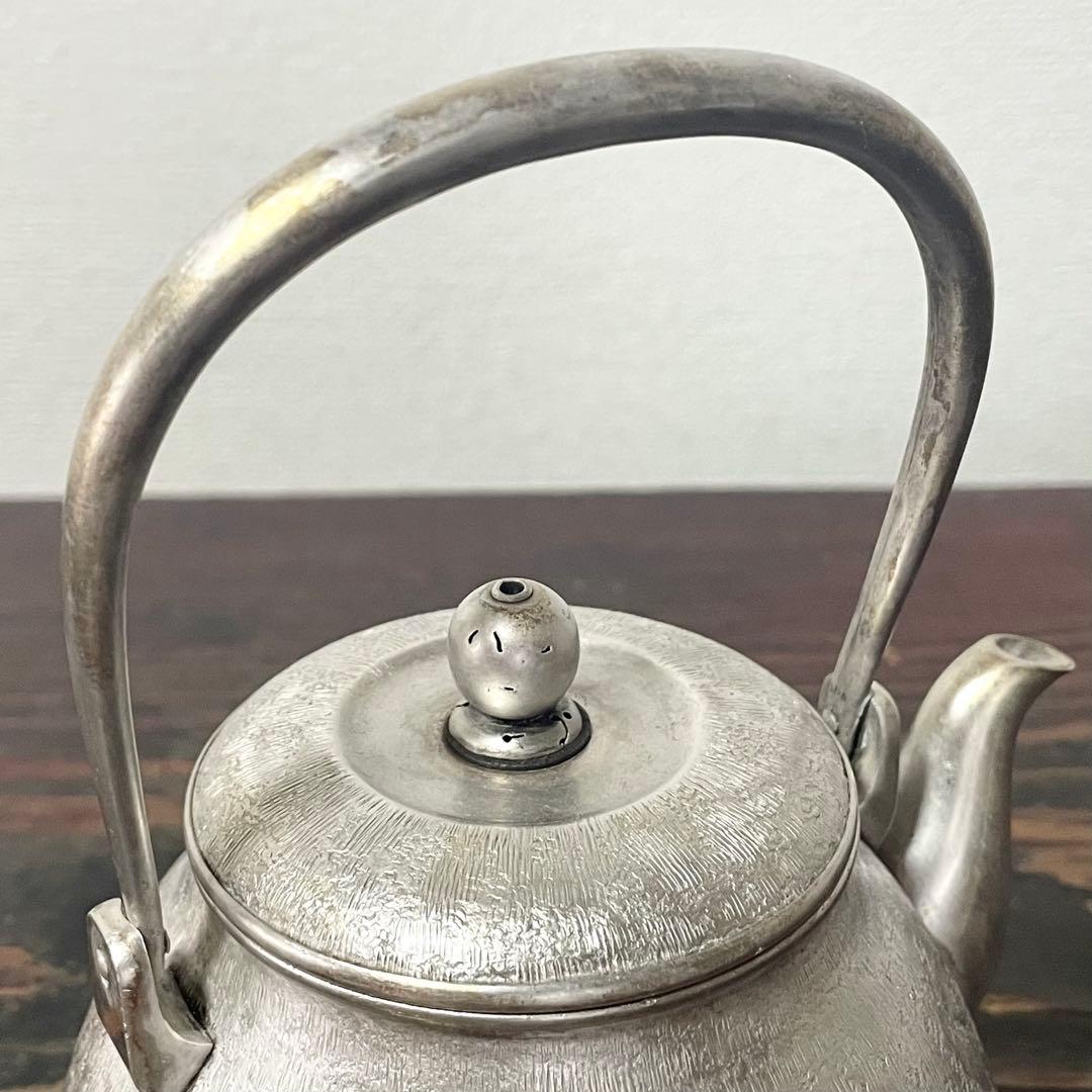 時代 純銀製 銀瓶 長養斎 造 生秀館 約355g 虫喰