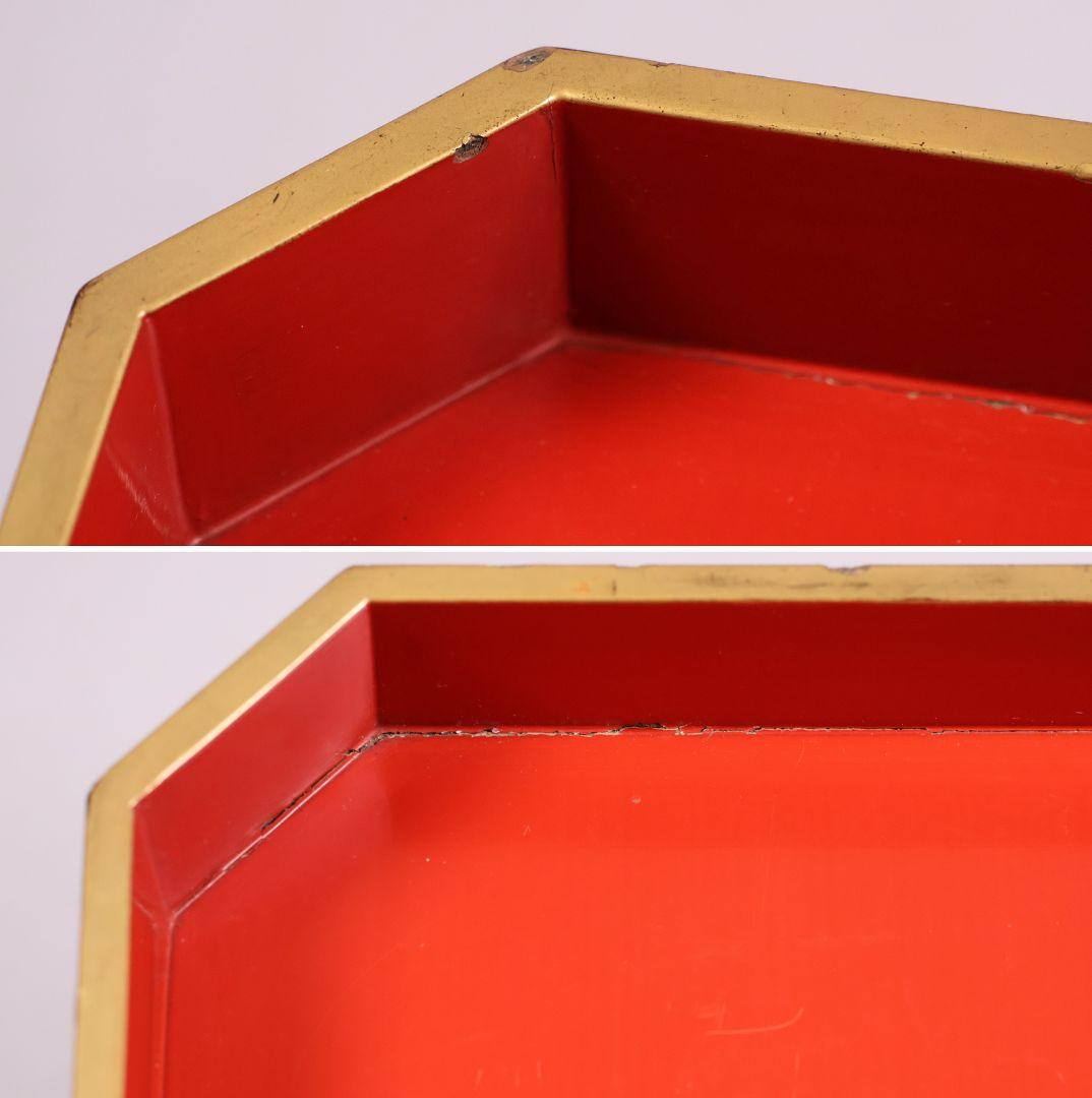 唐草蒔絵 三宝 高25.5cm 木製 朱塗 三宝台 金蒔絵 仏具【MA685】