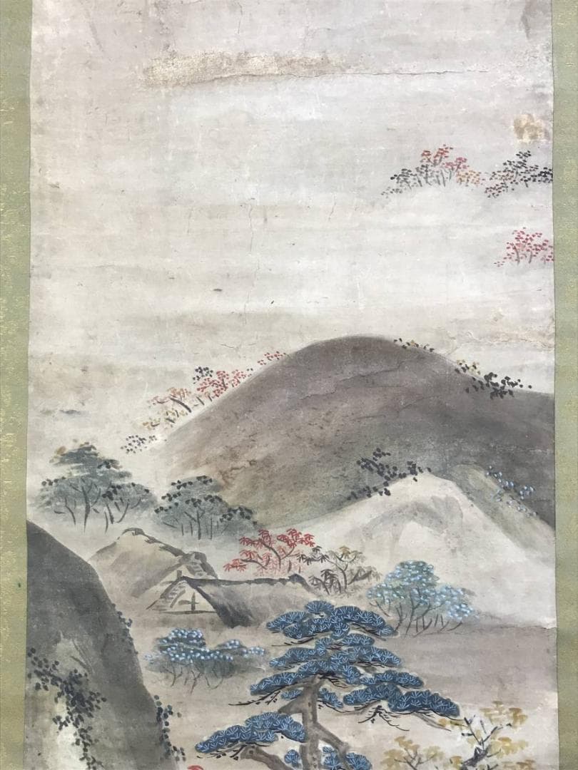 模写/狩野探幽/古画紅葉山水図/山水図/江戸時代/掛軸/名家伝来/AD-