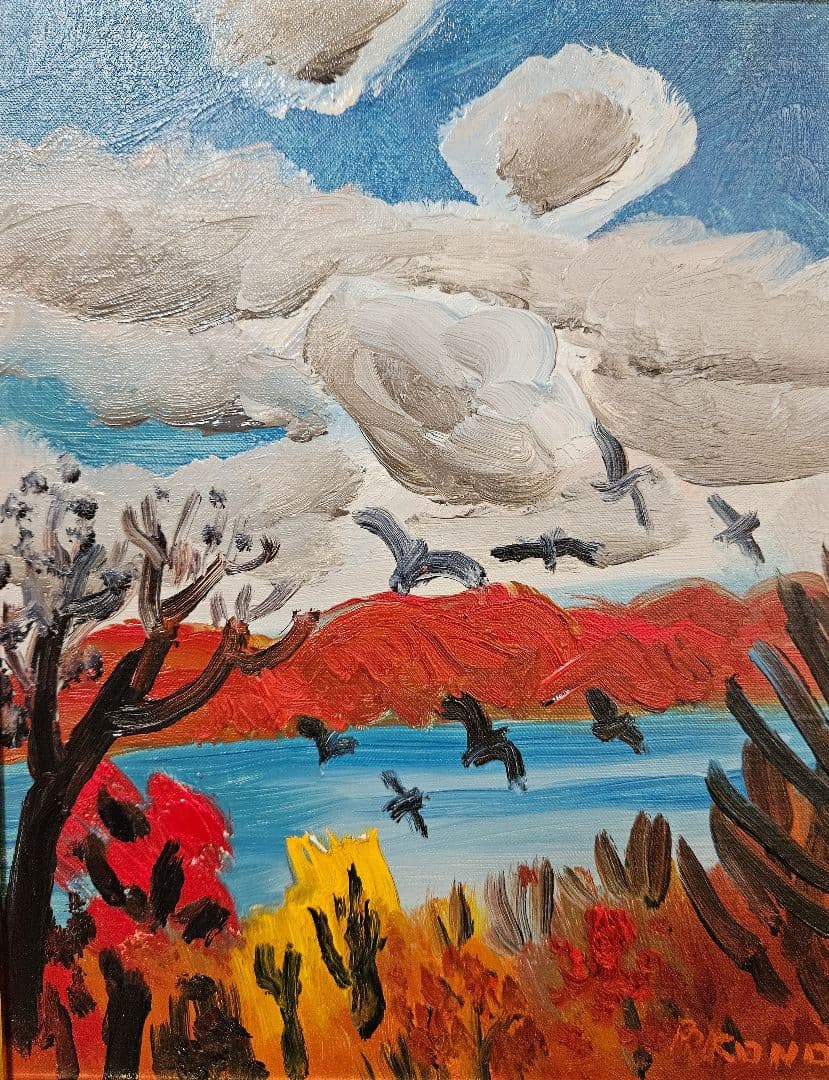 【真筆保証❗】近藤良悦筆　油彩　F3キャンバス　肉筆　題『十和田湖』額装