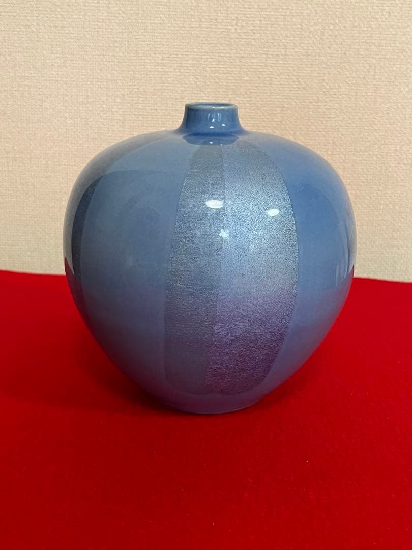 人間国宝内定 中田一於 淡青釉裏銀彩 花瓶 N47 日本工芸会正会員 九谷焼