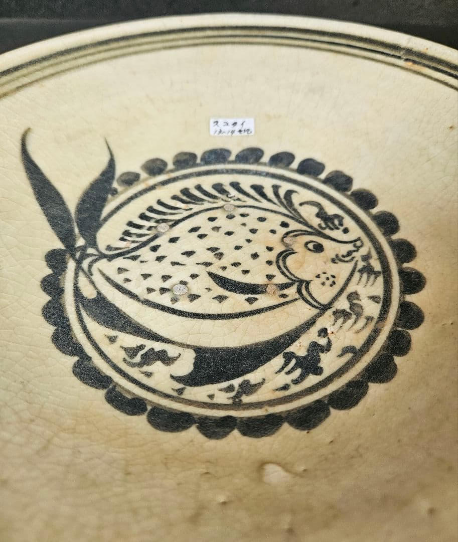 【上作品❗】14世紀頃　東南アジア古陶磁器　タイ古陶　スコタイ　魚文鉢皿　宋胡録
