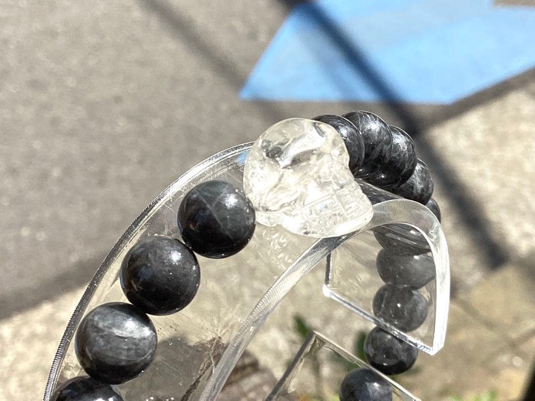 ✳激貴重ブレスレット　ガネッシュヒマール水晶*ドクロ&糸魚川翡翠*薄墨色　鑑別書